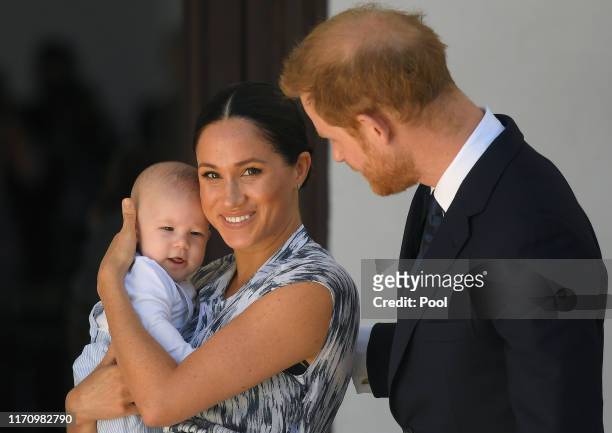 Prince Harry, Duke of Sussex and Meghan, Duchess of Sussex and their baby son Archie Mountbatten-Windsor at a meeting with Archbishop Desmond Tutu at...