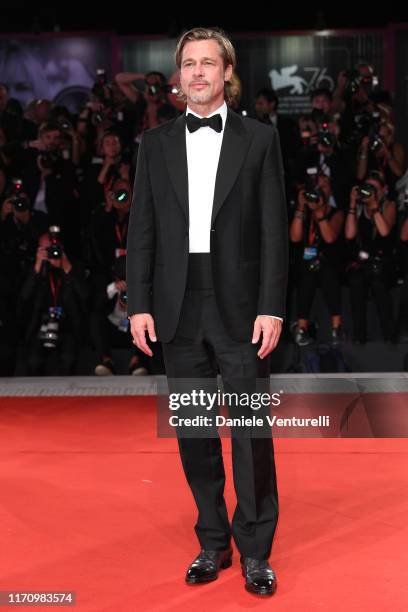 Brad Pitt walks the red carpet ahead of the "Ad Astra" screening during the 76th Venice Film Festival at Sala Grande on August 29, 2019 in Venice,...