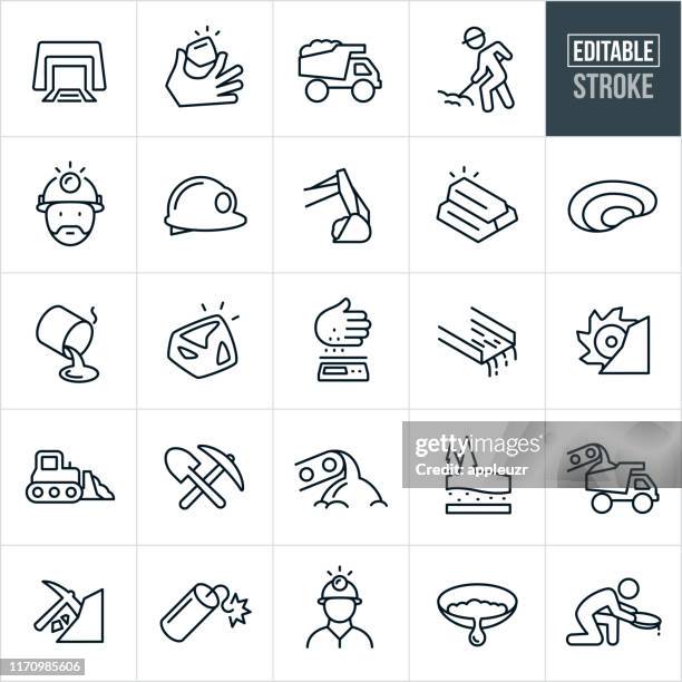 gold mining thin line icons - editierbarer strich - rohmaterial stock-grafiken, -clipart, -cartoons und -symbole