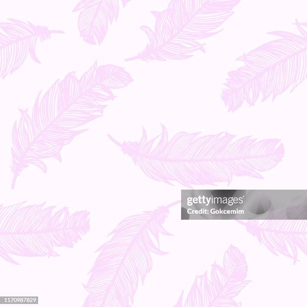 pink feathers seamless background. design element for greeting cards and wedding, birthday and other holiday and summer invitation cards background. - pink feathers stock illustrations