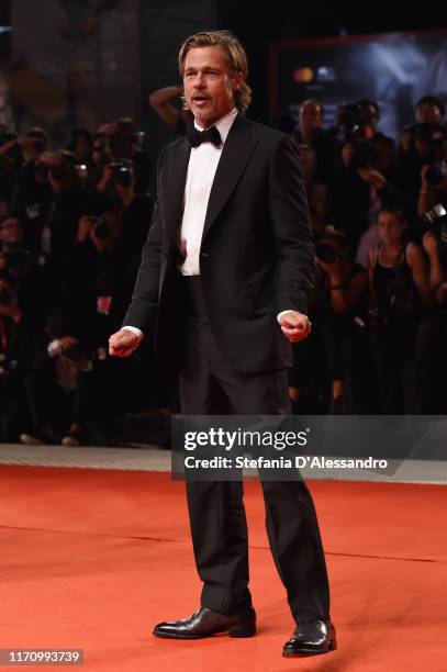 Brad Pitt walks the red carpet ahead of the "Ad Astra" screening during during the 76th Venice Film Festival at Sala Grande on August 29, 2019 in...