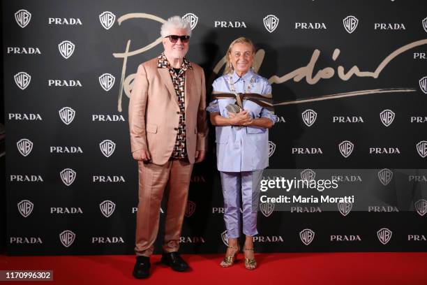 Pedro Almodóvar and Miuccia Prada attend a celebration as Pedro Almodovar is awarded the Golden Lion for lifetime achievement during the 76th Venice...