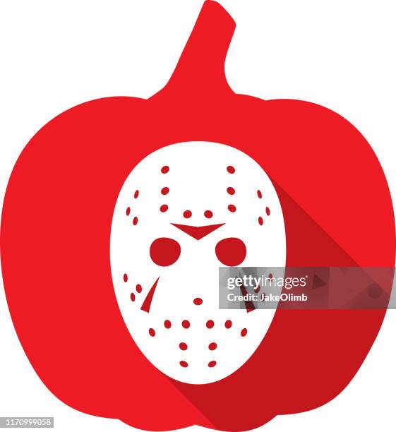 hockey mask pumpkin icon silhouette - hockey mask stock illustrations