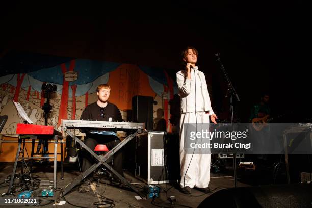 Taylor Skye and Georgia Ellery of Jockstrap perform on stage during End Of The Road Festival 2019 at Larmer Tree Gardens on August 29, 2019 in...