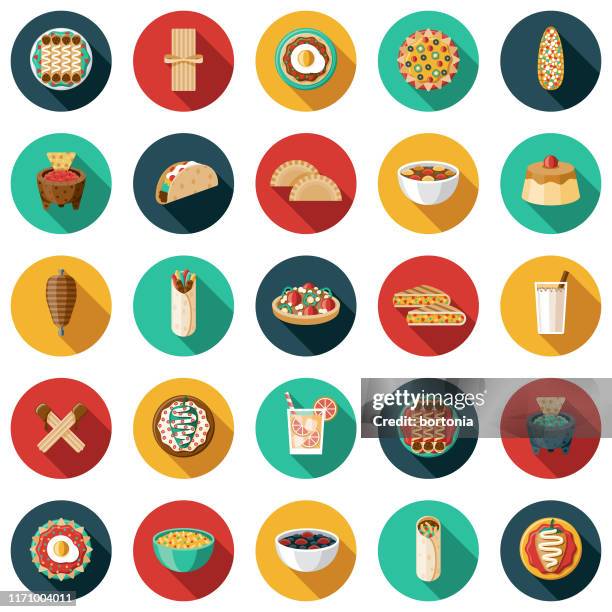 mexican food and drink icon set - tortilla chip stock illustrations