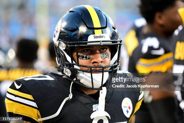 Jordan Dangerfield of the Pittsburgh Steelers on the sidelines during their preseason game against the Carolina Panthers at Bank of America Stadium...