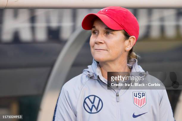 Jill Ellis Head Coach of the U.S. Women's 2019 FIFA World Cup Championship team on the sidelines during Victory Tour presented by Allstate match...