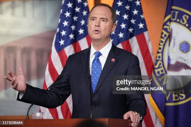 House Intelligence Committee Chair Adam Schiff speaks at the US Capitol in Washington, DC on September 25, 2019. - US Democrats' explosive launch of...