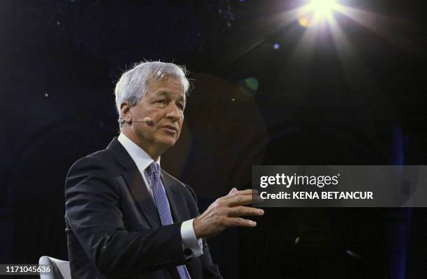 Jamie Dimon, Chairman & CEO of JP Morgan Chase & Co, speaks during the Bloomberg Global Business Forum in New York on September 25, 2019.