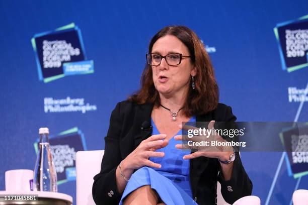 Cecilia Malmstrom, European Union trade commissioner, speaks during the Bloomberg Global Business Forum in New York, U.S., on Wednesday, Sept. 25,...