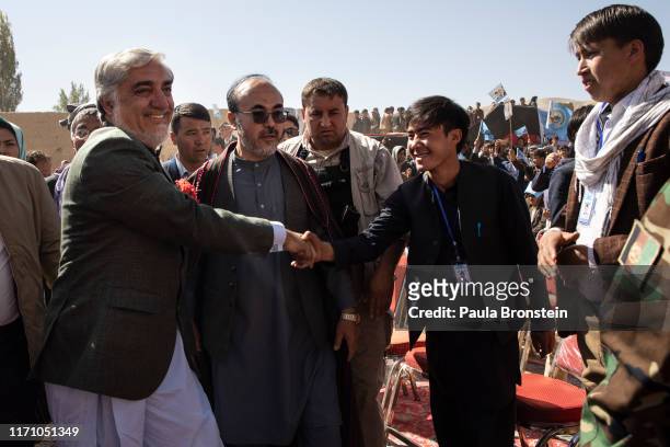 Abdullah Abdullah, Chief Executive of Afghanistan arrives at the final campaign rally in Bamiyan, Afghanistan on September 25, 2019. Afghans will...