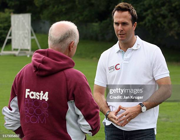 Michael Vaughan, Club Captain of Natwest Cricket Club interviews John Greenwood, Chairman of S&M Cricket Club during the NatWest Cricket Club Media...