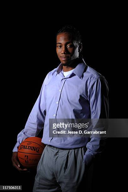 Draft prospect Kawhi Leonard poses for portraits during media availability as part of the 2011 NBA Draft on June 22, 2011 at the Westin Times Square...
