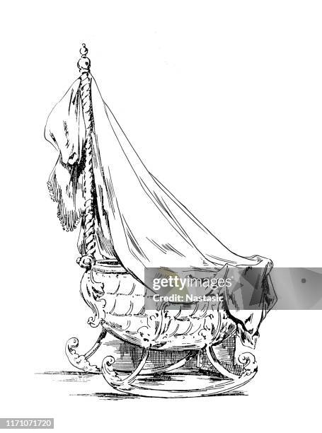 old cradle - empty crib stock illustrations