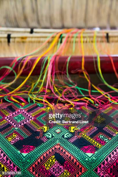 silk fabric in laos - loom stock pictures, royalty-free photos & images