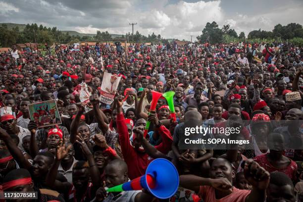 Supporters of Bobi Wine and the "people power" opposition movement seen during a rally in Hoima. Wine aka Robert Kyagulanyi, campaigned in Hoima...