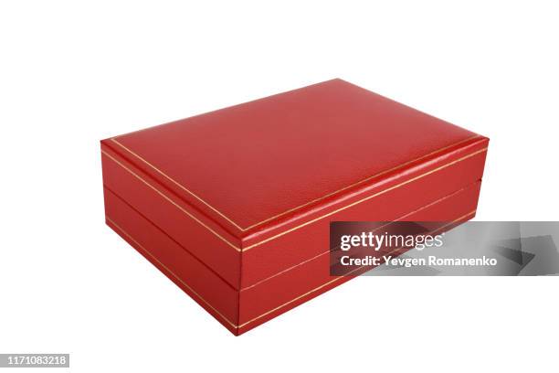 red jewelry box on white background - red box jewellery stock pictures, royalty-free photos & images