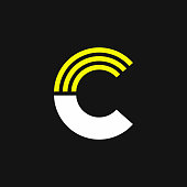 Yellow Lines Geometric Vector Logo Letter C