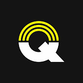 Yellow Lines Geometric Vector Logo Letter Q
