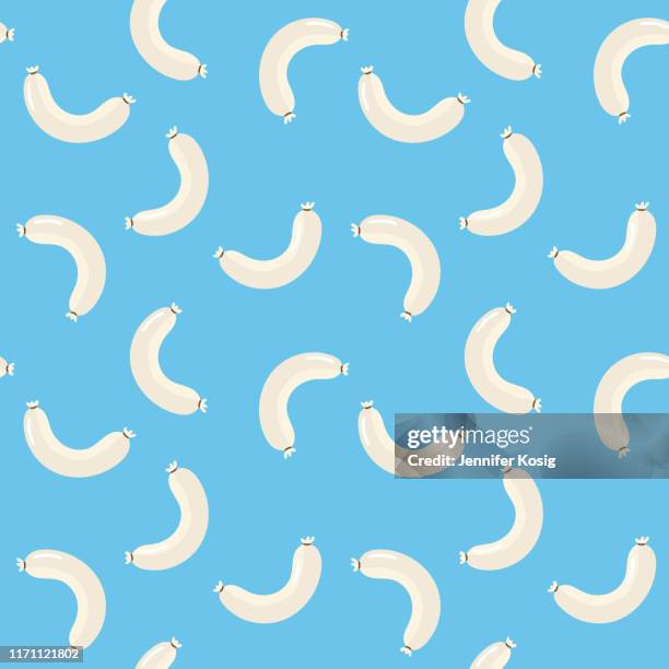 seamless beer fest white sausage weiãÿwurst illustration pattern with blue background - bavarian forest stock illustrations