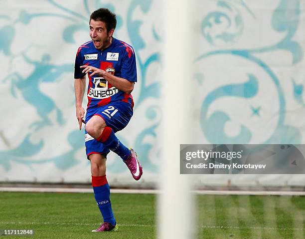 Zoran Tosic of PFC CSKA Moscow celebrates after scoring a goal during the Russian Football League Championship match between PFC CSKA Moscow and FC...