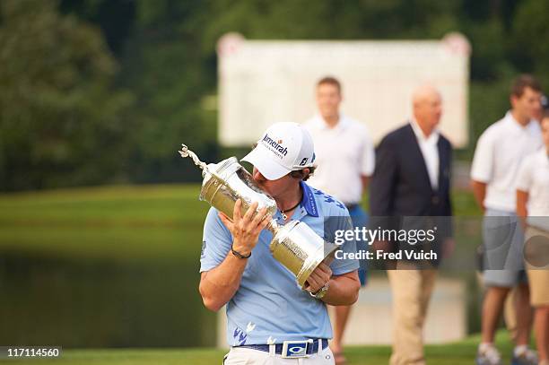 Rory McIlroy victorious with trophy after winning tournament on Sunday at Blue Course of Congressional CC. Bethesda, MD 6/19/2011 CREDIT: Fred Vuich