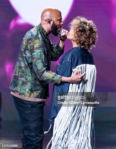 Singer-songwriter Erykah Badu and rapper Common perform on stage during the 2019 Black Girls Rock! at NJ Performing Arts Center on August 25, 2019 in...