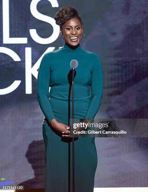 Actress Issa Rae speaks on stage during the 2019 Black Girls Rock! at NJ Performing Arts Center on August 25, 2019 in Newark, New Jersey.