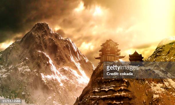 tempel op de top van de berg - chinese temple stockfoto's en -beelden