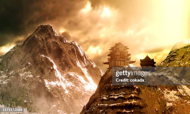 temple on top of the mountain - chinese temple imagens e fotografias de stock