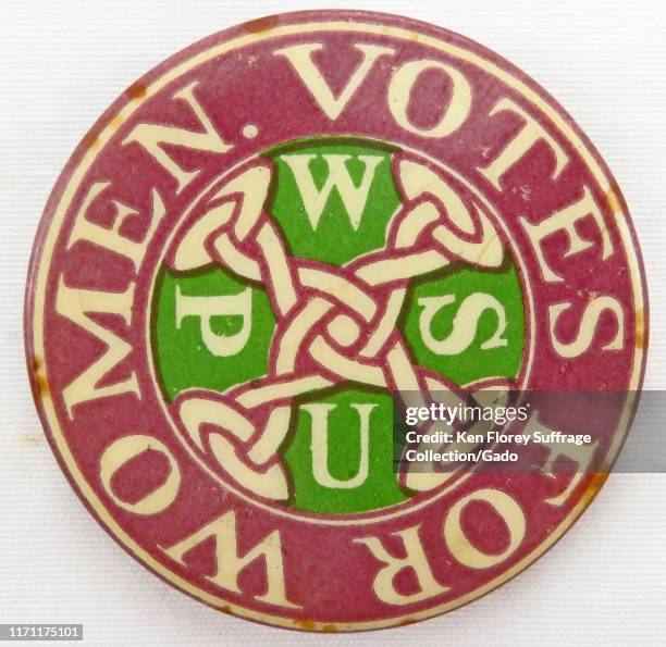 Among the first badges issued by the militant women's suffrage group Women's Social and Political Union, United Kingdom, 1910. Photography by Emilia...