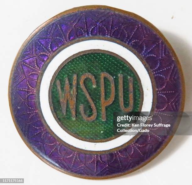 Women's suffrage badge issued by the militant women's suffrage group Women's Social and Political Union, United Kingdom, 1910. Photography by Emilia...