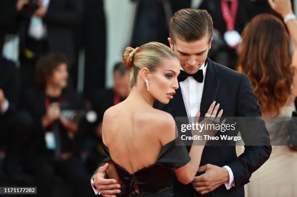 River Viiperi and Jessica Goicoechea walk the red carpet ahead of the "J'Accuse" screening during the 76th Venice Film Festival at Sala Grande on...