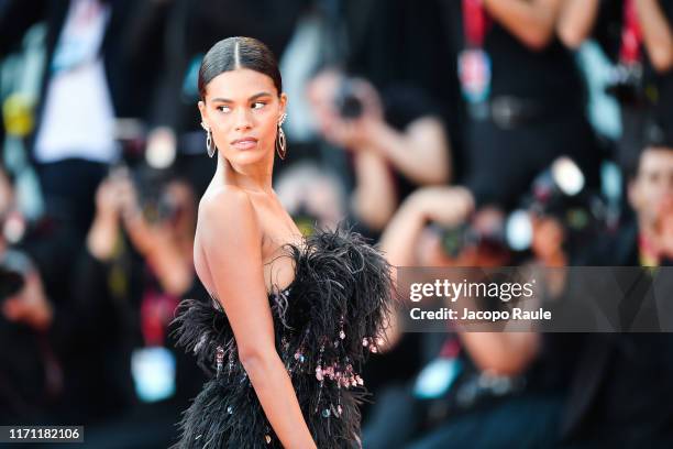 Tina Kunakey attends "J'Accuse" premiere during the 76th Venice Film Festival at Sala Grande on August 30, 2019 in Venice, Italy.