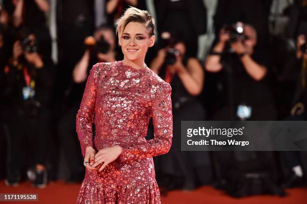 Kristen Stewart walks the red carpet ahead of the "Seberg" screening during the 76th Venice Film Festival at Sala Grande on August 30, 2019 in...
