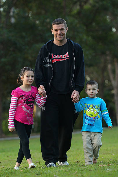 Australian Kickboxer John Wayne Parr and his children Jasmine and Jesse James poses during a portrait session on June 23, 2011 on the Gold Coast,...