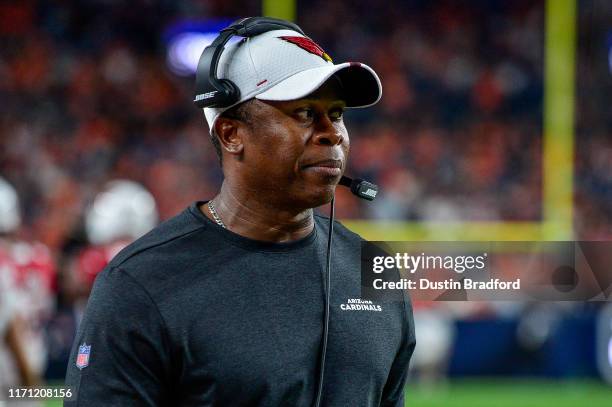 Offensive Coordinator Vance Joseph of the Arizona Cardinals works on the sideline in the third quarter of a game against the Denver Broncos during a...