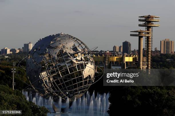 View of the Unisphere as seen from Arthur Ashe stadium on day five of the 2019 US Open at the USTA Billie Jean King National Tennis Center on August...