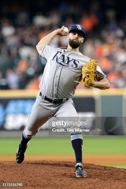 Nick Anderson of the Tampa Bay Rays pitches in the fifth inning against the Houston Astros at Minute Maid Park on August 29, 2019 in Houston, Texas.