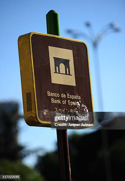 Bank of Spain sign on June 23, 2011 in Madrid, Spain. Eurozone finance ministers are currently seeking to find a solution to Greece's pressing debt...