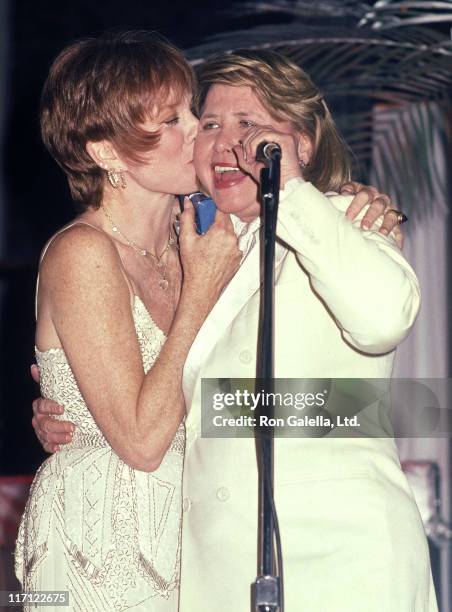 Actress Shirley MacLaine and gossip columnist Liz Smith attend Shirley MacLaine's 50th Birthday Party on April 23, 1984 at The Limelight in New York...