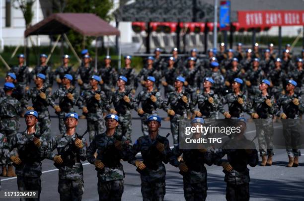 Soldiers are taking training for the 70th National Day parade on 25th September, 2019 in Beijing,China.