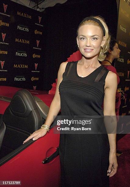 Kelly Carlson with 2006 Pontiac Solstice roadster during 2006 Maxim Hot 100 Party - Red Carpet at Buddha Bar in New York City, New York, United...