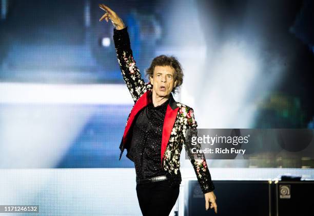 Mick Jagger of The Rolling Stones performs onstage at Hard Rock Stadium on August 30, 2019 in Miami, Florida.