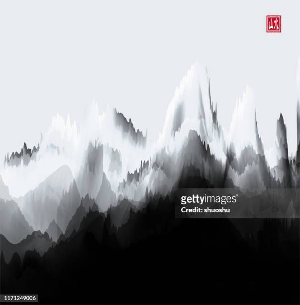 watercolor chinese mountains waters painting background - gray watercolor background stock illustrations