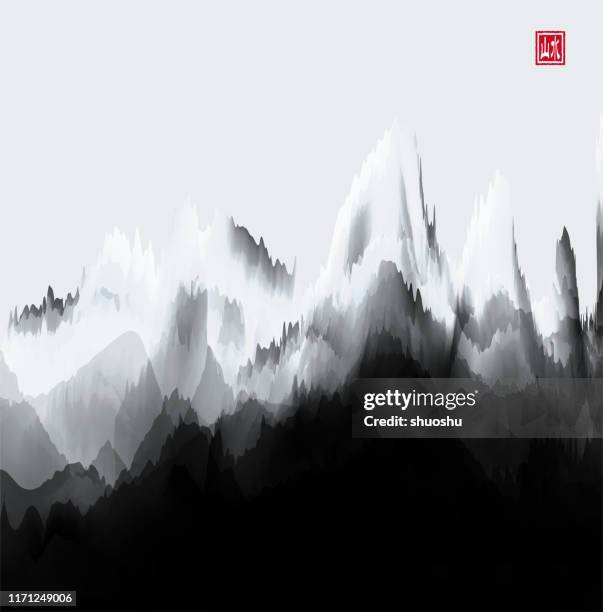 watercolor chinese mountains waters painting background - chinese water painting stock illustrations