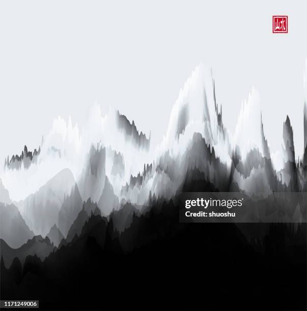 watercolor chinese mountains waters painting background - gray watercolor background stock illustrations