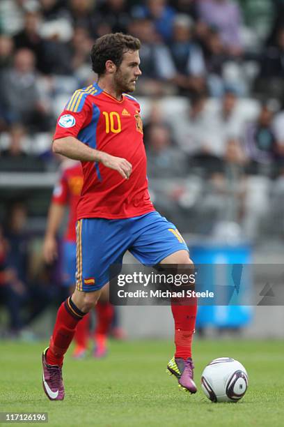 Juan Mata of Spain during the UEFA European Under-21 Championship semi-final match between Belarus and Spain at the Viborg Stadium on June 22, 2011...