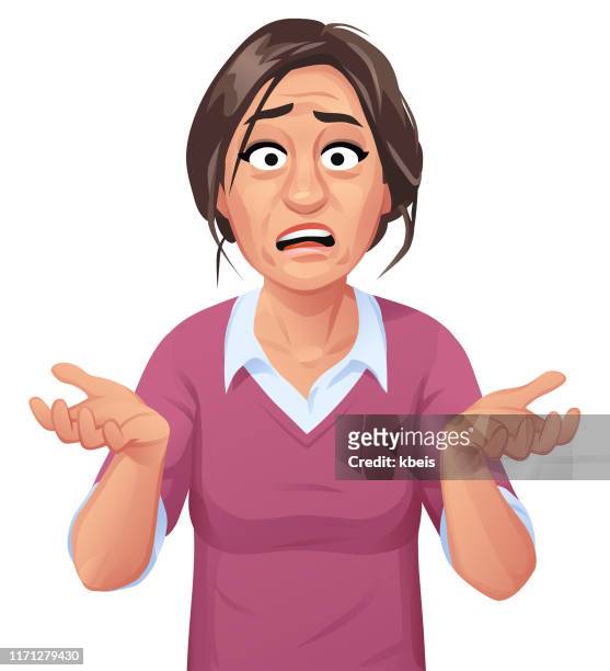 confused young woman shrugging her shoulders - blank expression stock illustrations