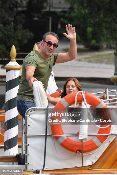 Jean Dujardin and Nathalie Pechalat are seen arriving at the 76th Venice Film Festival on August 31, 2019 in Venice, Italy.